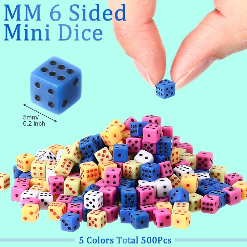 Poen 500 Pieces Mini Dice with Portable Plastic Box Casino Game 6 Sided Small Dice, 5mm Bulk Tiny Colored for Casino Night Parties Board Games Early Elementary Math Learning(Multicolored) - Image 3